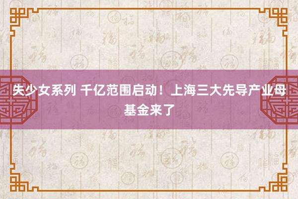 失少女系列 千亿范围启动！上海三大先导产业母基金来了