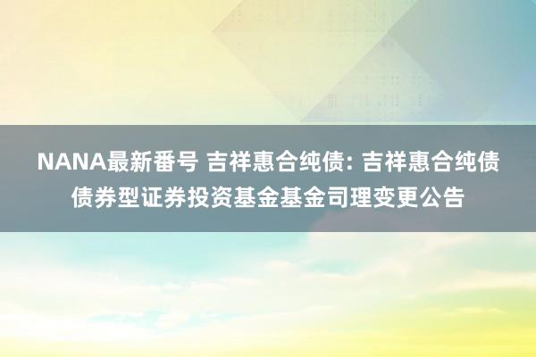 NANA最新番号 吉祥惠合纯债: 吉祥惠合纯债债券型证券投资基金基金司理变更公告