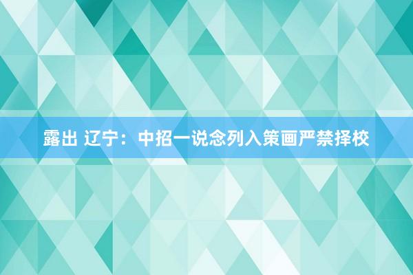 露出 辽宁：中招一说念列入策画严禁择校